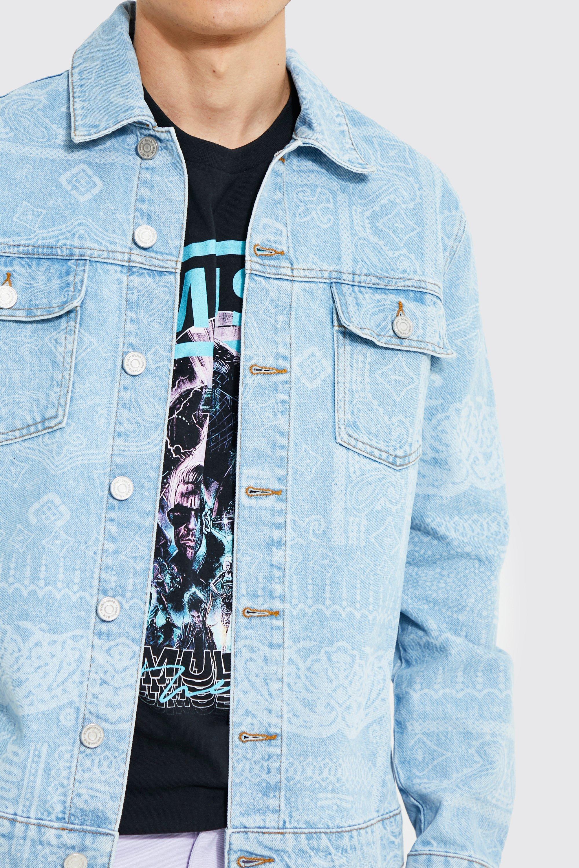 Regular Fit Bandana Print Denim Jacket